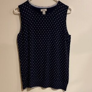 L.L. Bean Supima Cotton Navy Tank Top with White Dots
